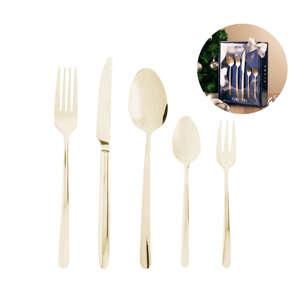 Faqueiro 30 peças De Aco Inox Champanhe Fosco Viena Wolff
