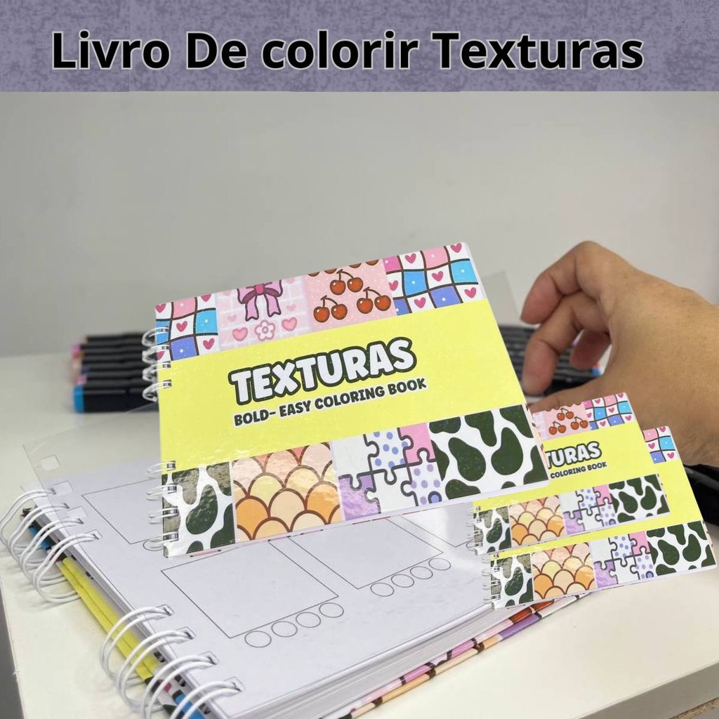 Livro de Colorir de Textura Teste de Padrões Cores e Texturas A5 50 Folhas 180g Caderno de Desenho Criativas