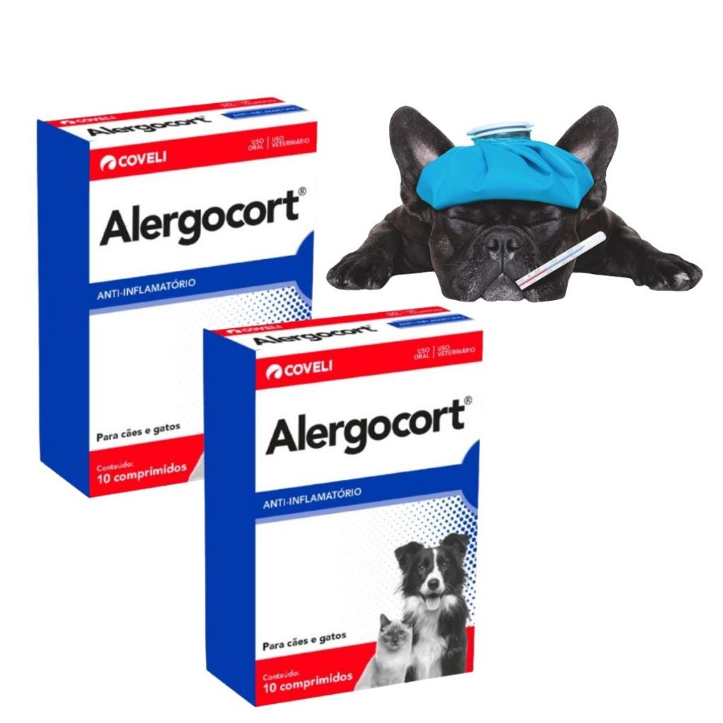 KIT Alergocort para Cachorro e Gato Anti-inflamatório e Antialérgico  Coveli 10 comprimidos
