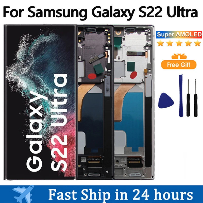 Tela AMOLED Nova de 6,8 polegadas para Samsung Galaxy S22 Ultra 5G, Conjunto de 