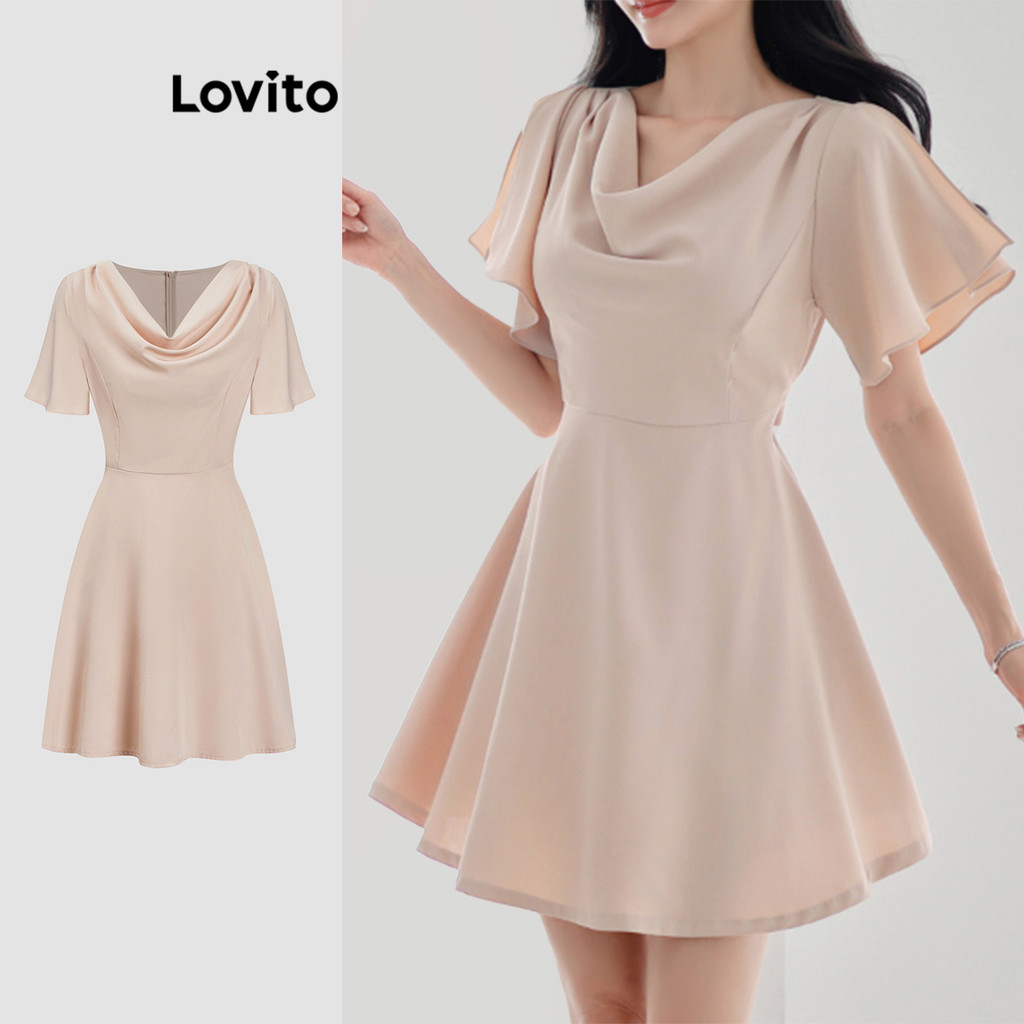 Lovito Vestido elegante liso drapeado para mulheres L108ED326 - Women Clothes