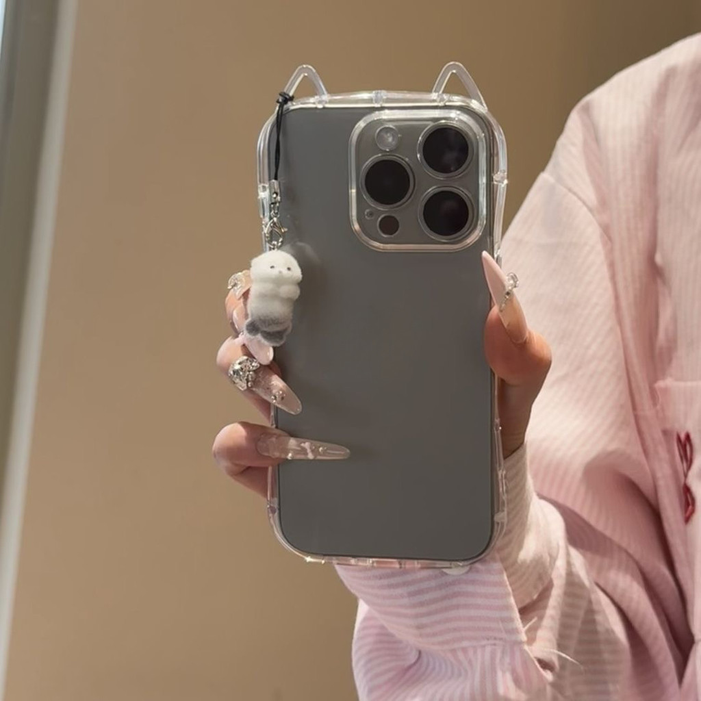 Capa De Telefone Com Orelhas De Gato Fofas 3D Transparente Da Moda Corrente Para iPhone 16 15 14 13 12 11 16 Pro MAX 7 8