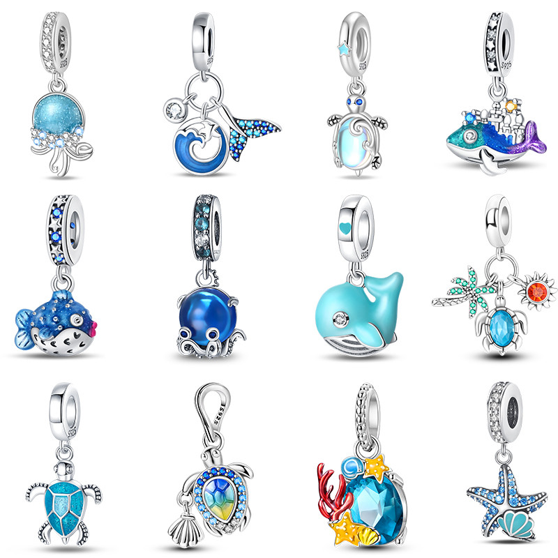 100% prata esterlina 925 mar Animal tartaruga marinha polvo Dijes contas compatíveis com pulseira Original jóias DIY