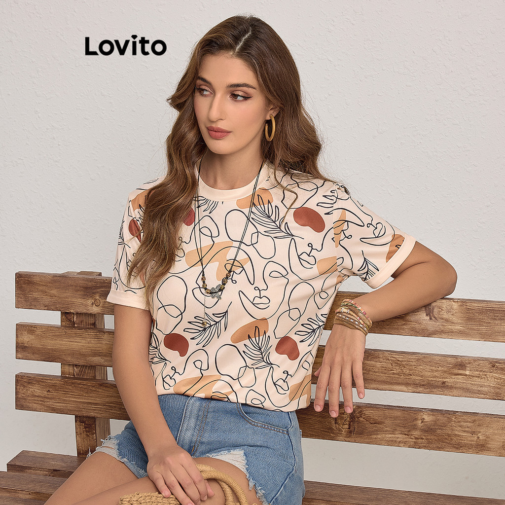 Lovito Camiseta Casual Geométrica Para Mulheres LBL18009 - Women Clothes