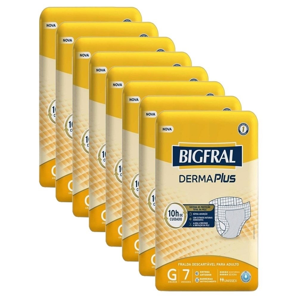 Fralda Geriátrica Bigfral Derma Plus G - 8 Pacotes c/ 7 Fraldas - Health
