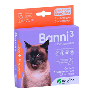 Antipulgas Banni 3 Gatos De 2,6 A 7,5 kg C/ 3 Flaconetes Ourofino - Contra Pulgas, Sarna E Vermes em Oferta na Shopee