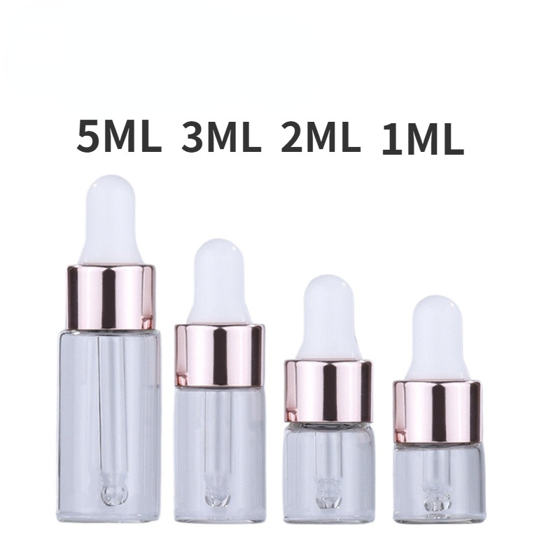 50 Unidades/Pacote Ouro Rosa 1ml 2ml 3ml 5ml Garrafa Conta-Gotas Recarga Amostra Vazio Garrafas De Óleo Essencial Frasco