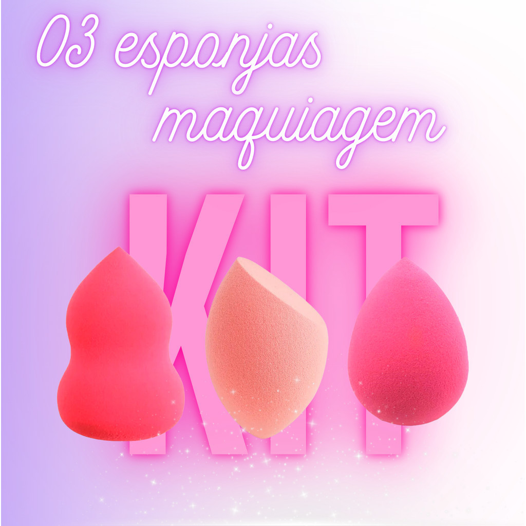 Kit 3 Esponjas Para Maquiagem - 1 Oval Gota + 1 Chanfrada + 1 360º Cores Maquiagem Base e Corretivo