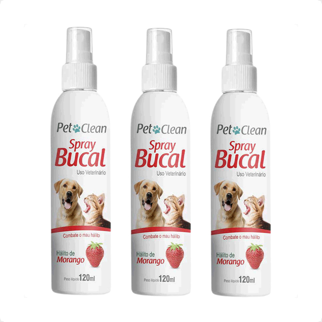 Kit 3 Spray Bucal Pet Clean Morango - 120ml em Oferta na Shopee