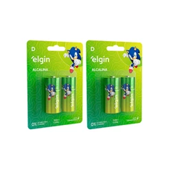 Kit 4 Pilhas Alcalina D LR20 Grande Blister 2 Cartela Elgin