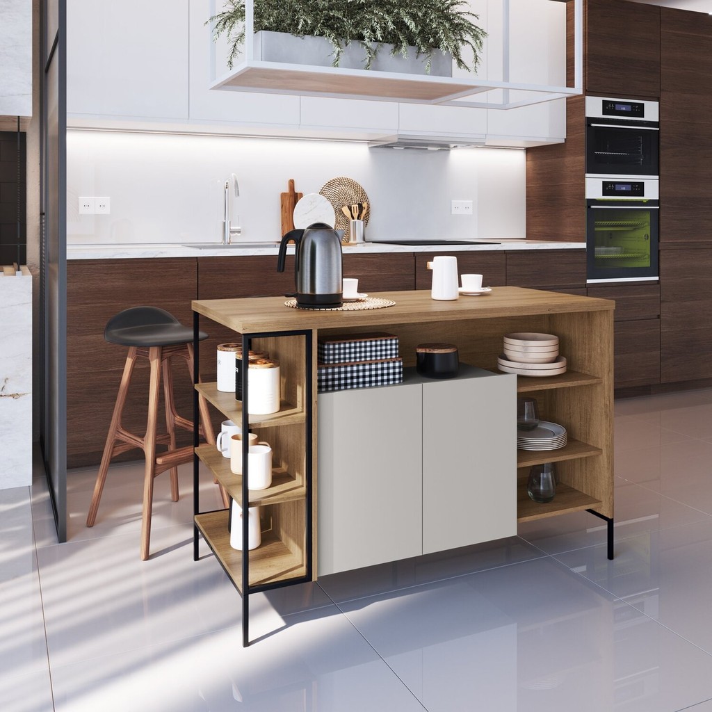 Mesa Bancada Gourmet Estilo Industrial 131cm com Armario 2 Portas
