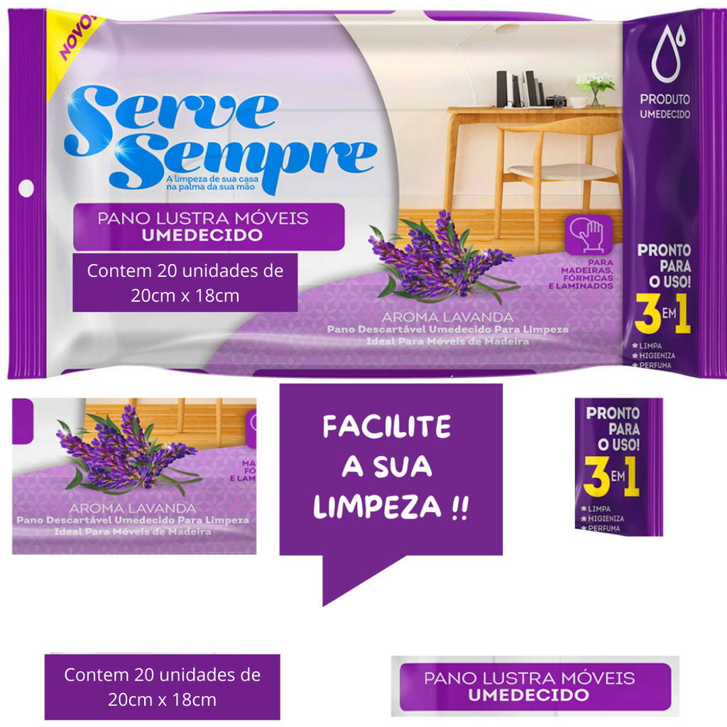 Lenço umedecido tolha lustra moveis limpeza perfume lavanda