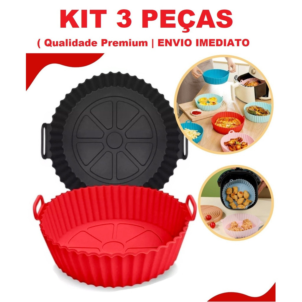 KIT 3 Forma De Silicone Para Air Fryer Forno Microondas Fritadeira Assadeira – Reutilizáve...