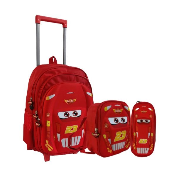 Kit Mochila Rodinha Carros 3d Lancheira Estojo Macqueen