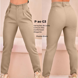 Calça Alfaiataria Feminina Reta plissada Elegante Social Casual Plus size