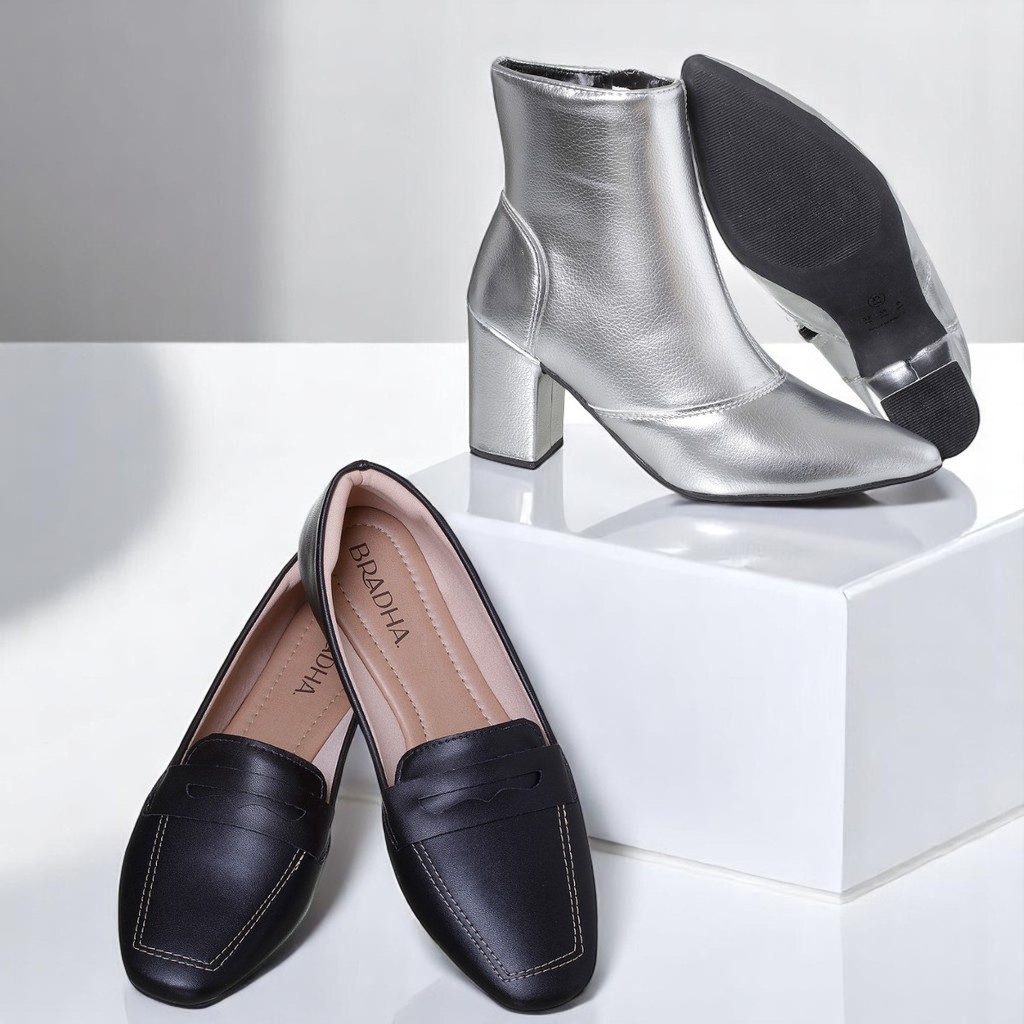 ∴ Kit 2 Pares De Calçados Bota Feminina + Sapatilha Bico Quadrado Mocassim