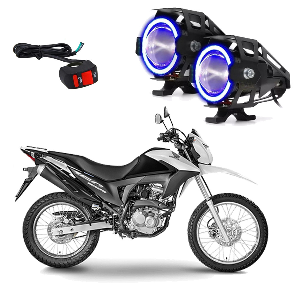 Kit Led Farol de Milha para Moto NXR 160 BROS 2015 Angel Eye Azul U7