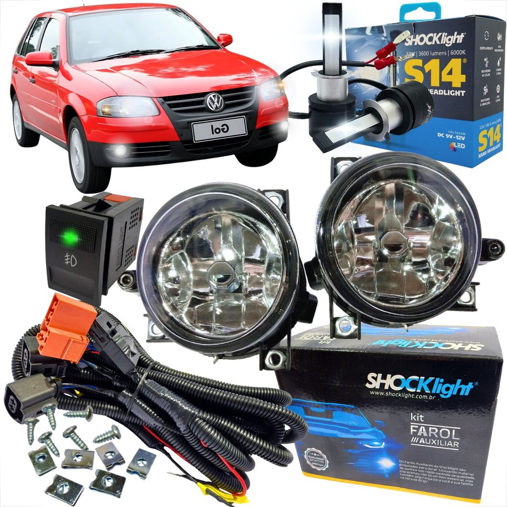 KIT FAROL DE MILHA VOLKSWAGEN VW GERAÇÃO 4 G4 GOL PARATI E SAVEIRO 2006 À 2009 + LÂMPADA DE LED S14