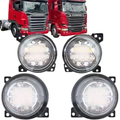 Kit 4 Farol Auxiliar Scania 124 / S5 2008 a 2018 - 100% LED - 2 Externo Neblina + 2 Interno Milha