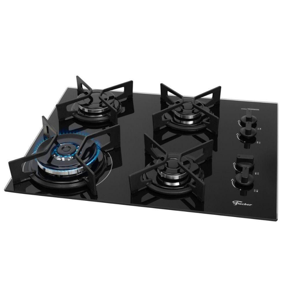 Cooktop A Gás Fischer 4 Bocas Fit Line Tripla Chama Trempe Iron Bivolt em Oferta na Shopee