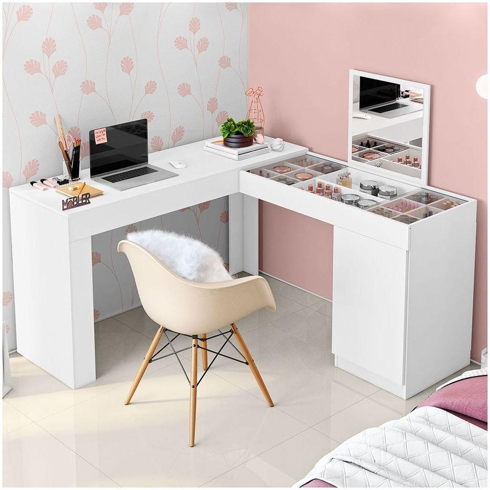 Escrivaninha Penteadeira Mobler Princesa cor aplicada Branco Com Fosco em Oferta na Shopee