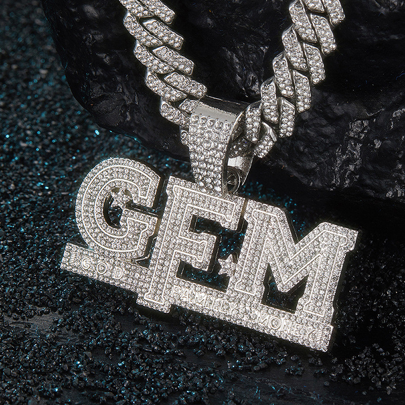Colar de hip hop GFM carta hip hop pingente de alta qualidade cheio de diamante colar de corrente cubana