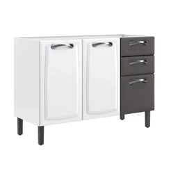 Balcão de Cozinha 3 Portas 2 Gavetas Itatiaia New Premium de Aço 120cm Branco/Grafite
