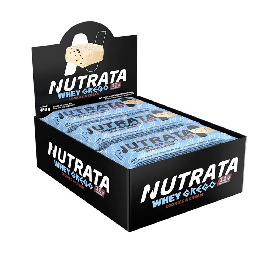 Barra Whey Grego Caixa Com 12 Unidades de 40g Nutrata Cookies & Cream em Oferta na Shopee