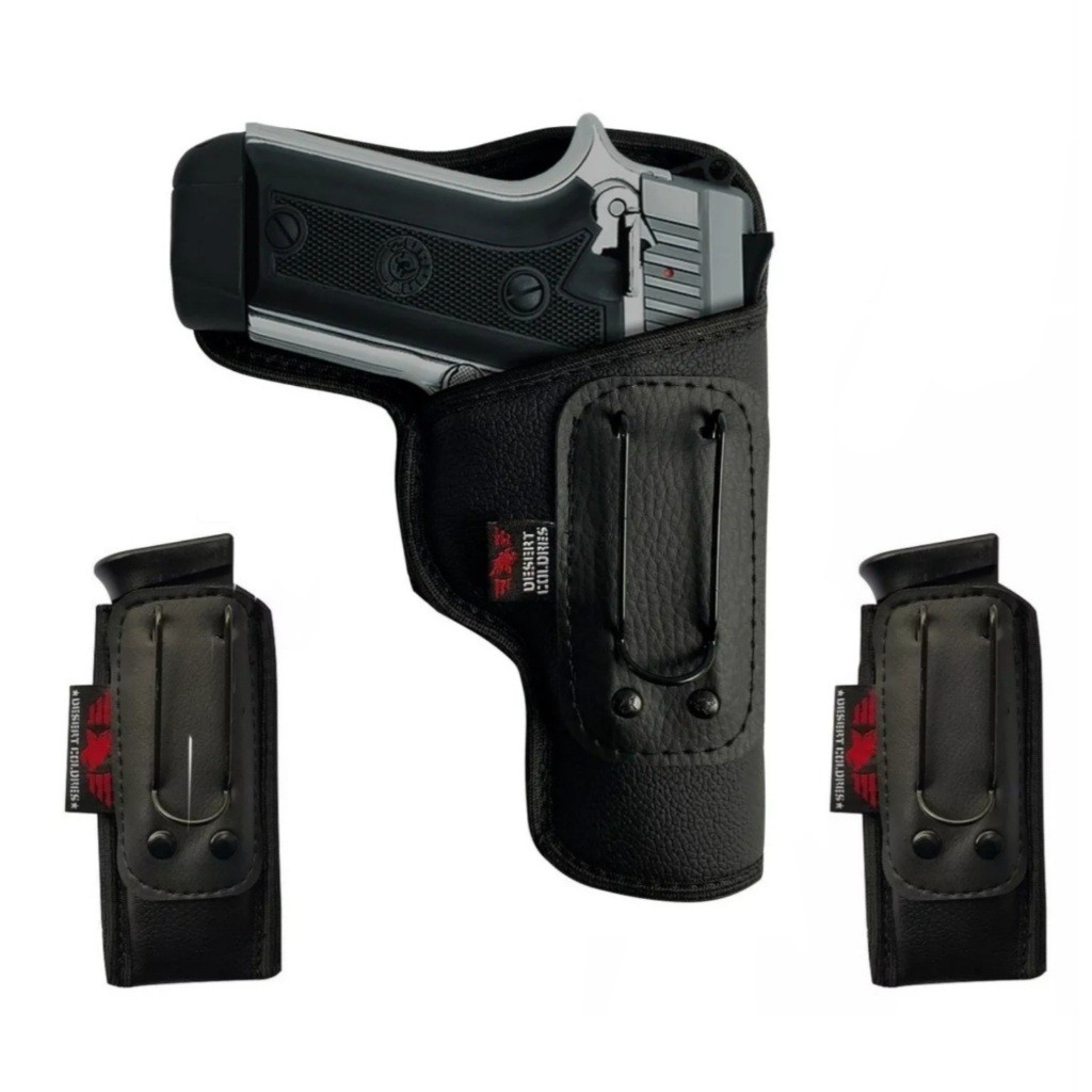 Kit 1 Coldre Velado Interno Para 380/ Pt938/ 838 Full + 2 Porta Carregadores Velado Em Neoprene e Couro P.U