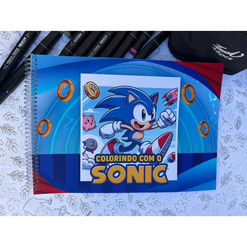 Livro de Colorir Sonic A4 Capa Flexível Espiral Infantil Criativo Presente para Fãs do Jogo