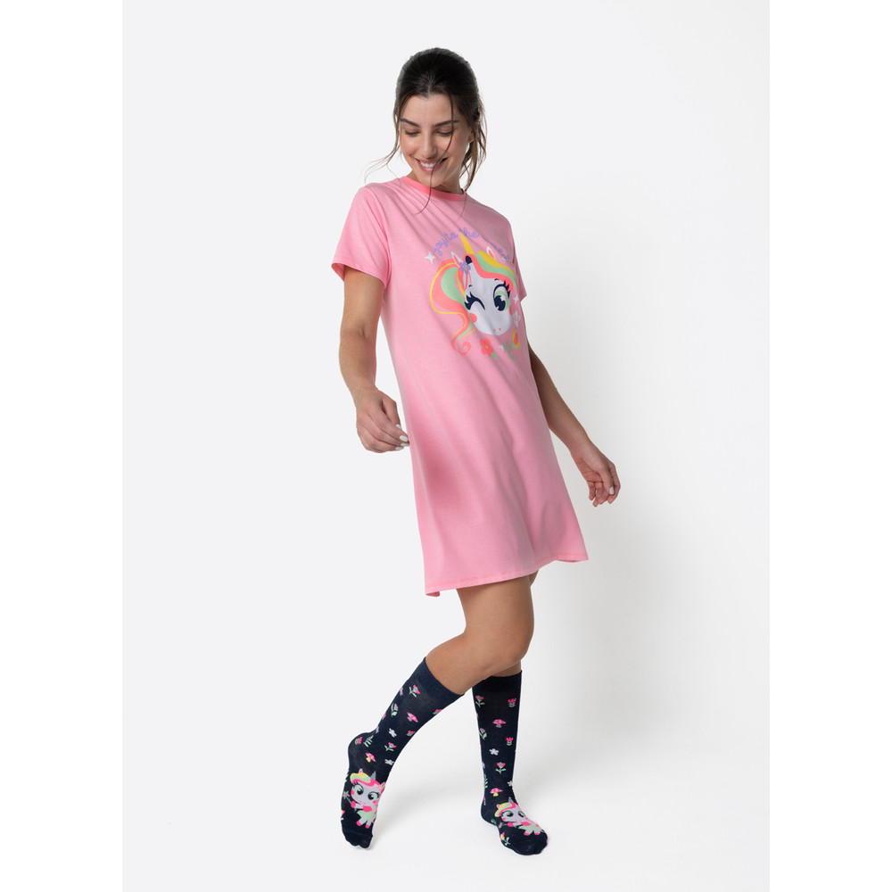 Camisola Manga Curta Algodão Feminino Unicórnio Encantado - Puket