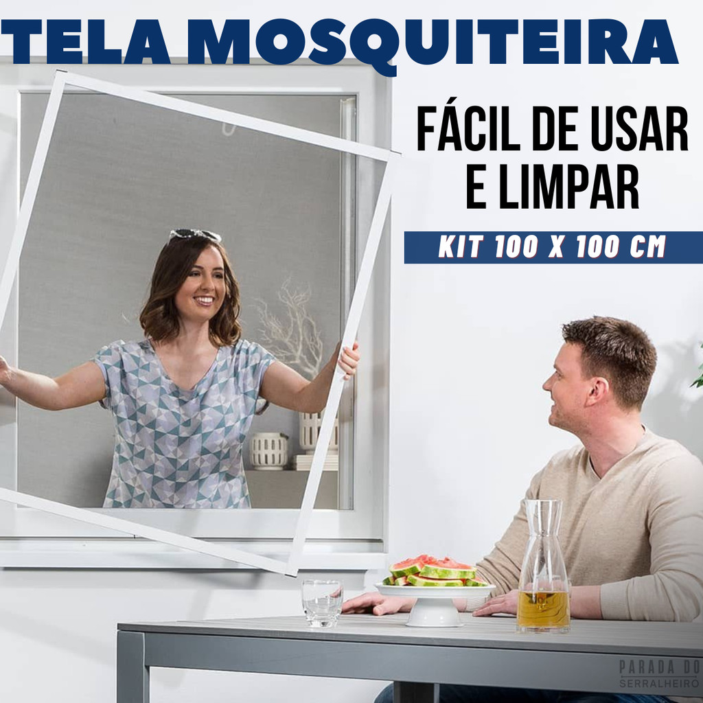Tela Mosquiteira Removível Perfil De Alumínio 100x100 cm
