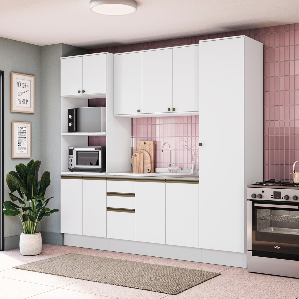 Cozinha Compacta Celeste Kappesberg 100% MDF Branco 240cm - Home & Living