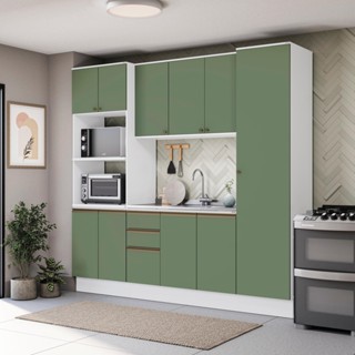 Cozinha Compacta Celeste Kappesberg 100% MDF Branco/Verde 240cm em Oferta na Shopee