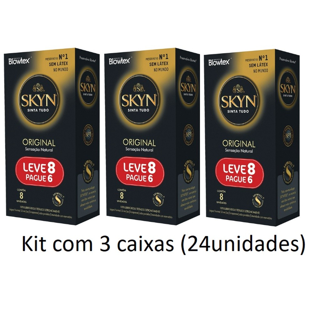 Kit com 3 pacotes preservativos SKYN Blowtex em Oferta na Shopee
