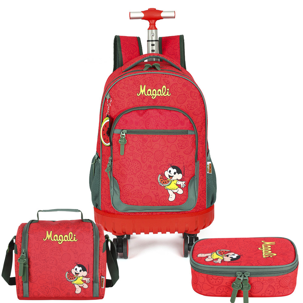 Kit Mochila De Rodinhas Lancheira Estojo Box Mônica Magali - Baby & Kids Fashion