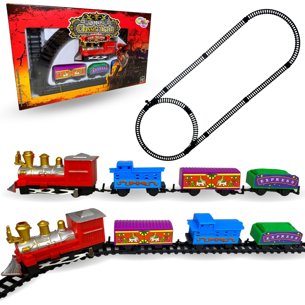 Trem Trenzinho Eletrico Maquina Locomotiva C/ Trilho Vagoes