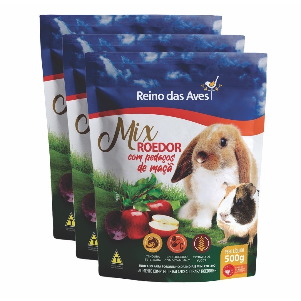 Kit 3un Racao Para Porquinho Da India Gold Mix 500g