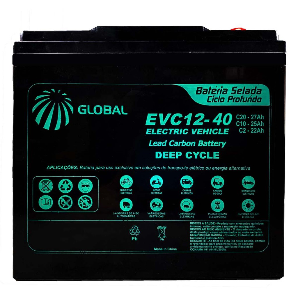 Bateria Evc12-40 Selada para Cadeira de Rodas Motorizada Global 12V 40Ah
