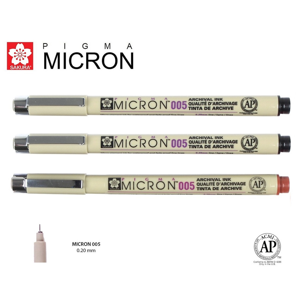 Caneta Nanquim Pigma Micron Sakura 005 Kit C/ 2 Preta  e 1 Marrom em Oferta na Shopee