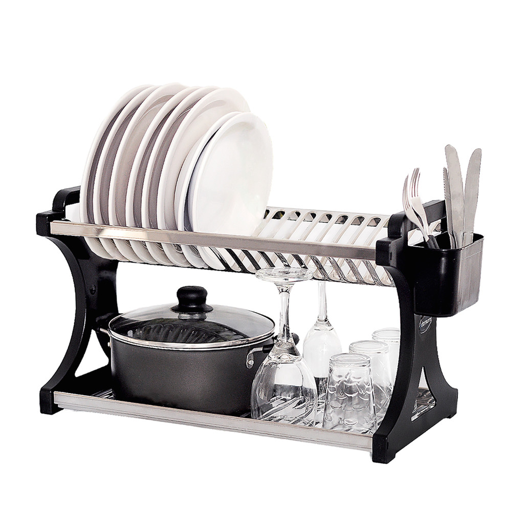 Escorredor de Louça 20 Pratos em aço Inox Alto com Porta Talheres Pia Cozinha Organizador