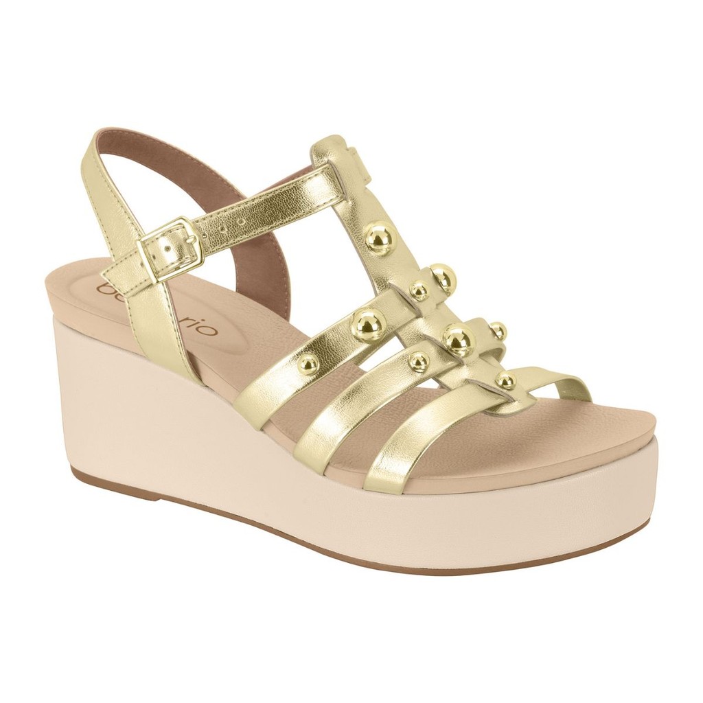 Sandália Anabela Feminina Plataforma Beira Rio Fisher Tachas