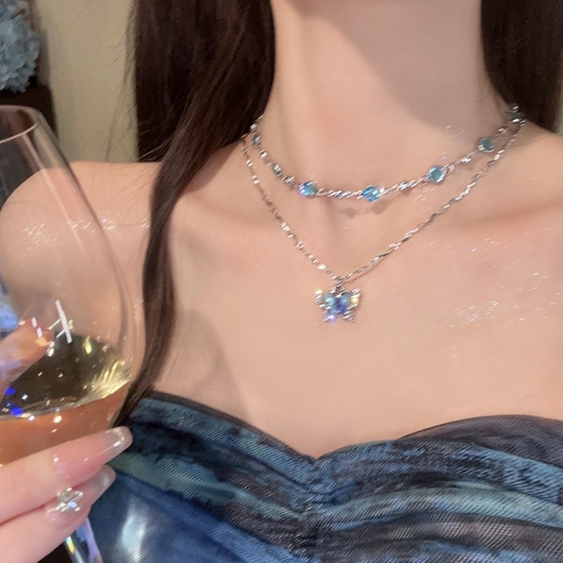 Ace Elegante Cristal Borboleta Colar Comprimento Ajustável Clavícula Corrente Gargantilha Jóias Para Evento Especial