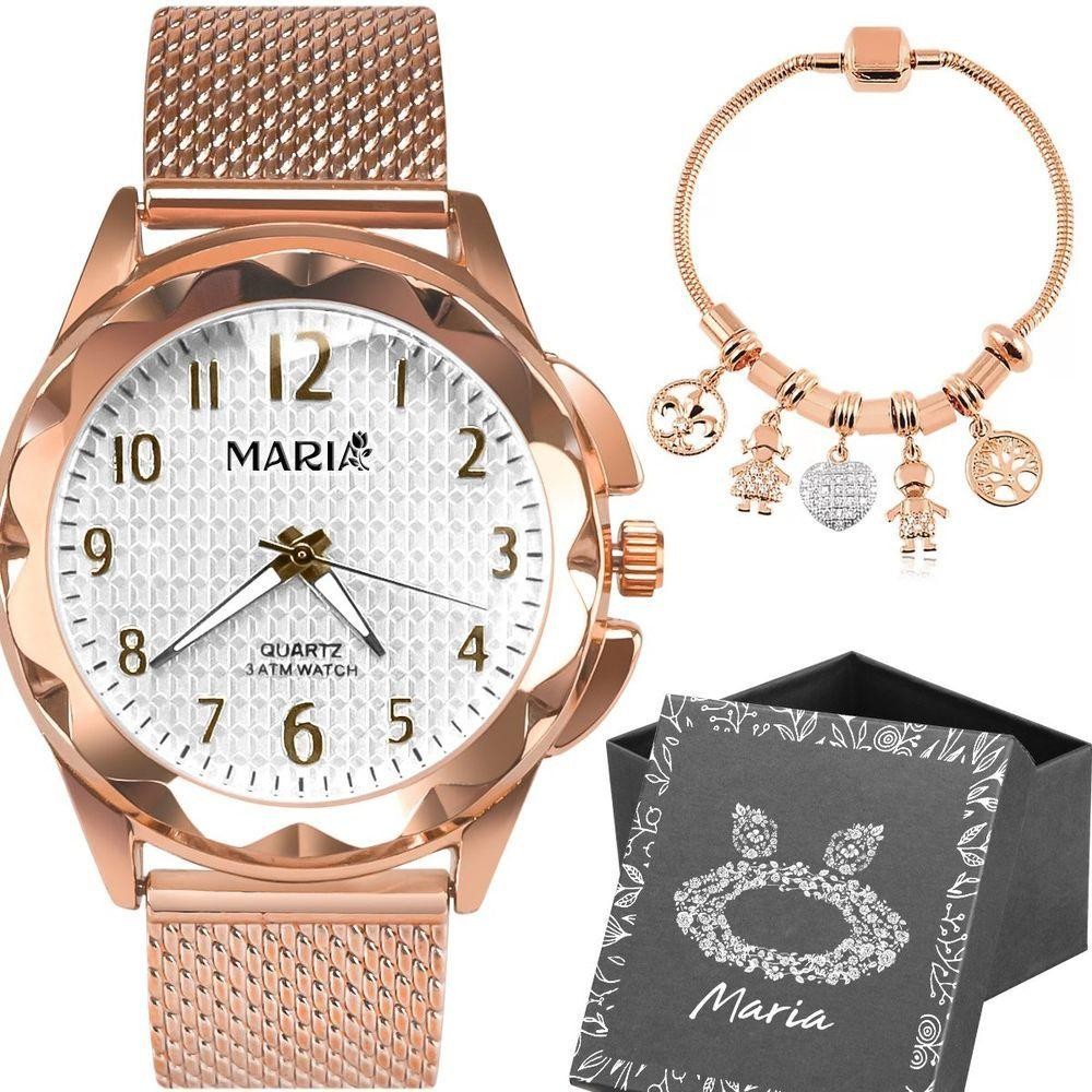 Relogio Feminino Rosê Aço Prova Dagua + Pulseira + Caixa - Watches