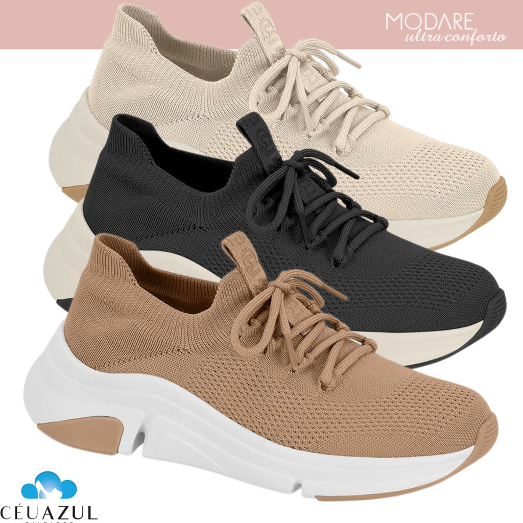Tênis Modare Feminino Casual UltraConforto Ortopédico Calce Fácil Elástico Original