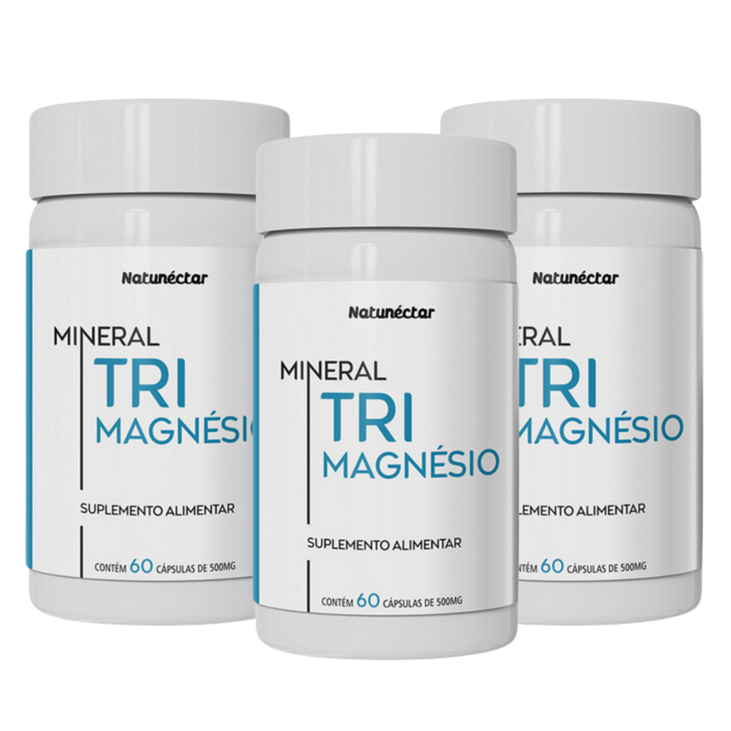 Kit 3 Potes Tri Magnésio Malato Taurato Bisglicinato Natural Suplemento Natunectar Original 180 Caps