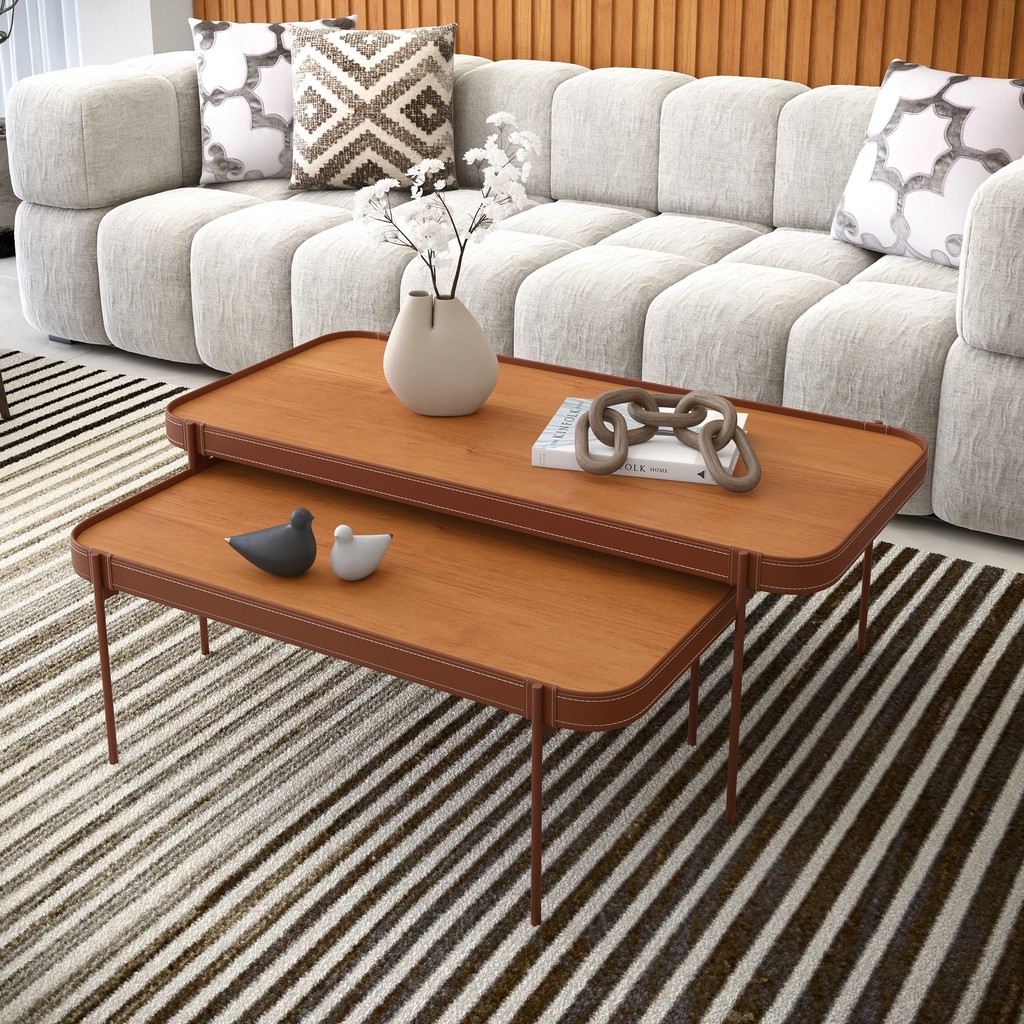 Mesa De Centro Melin Para Sala Escritório Decoração Pés Metal Cor Cobre