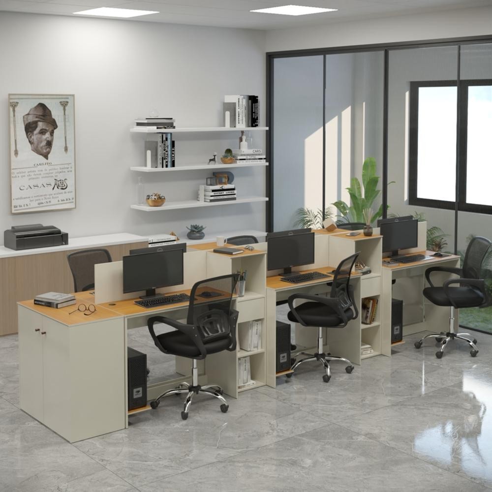 Estação de Trabalho 6 Lugares Office Smart 6 Mesas 4 Armários 1 Aparador - Home & Living