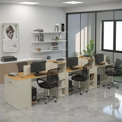 Estação de Trabalho 6 Lugares Office Smart 6 Mesas 4 Armários 1 Aparador
