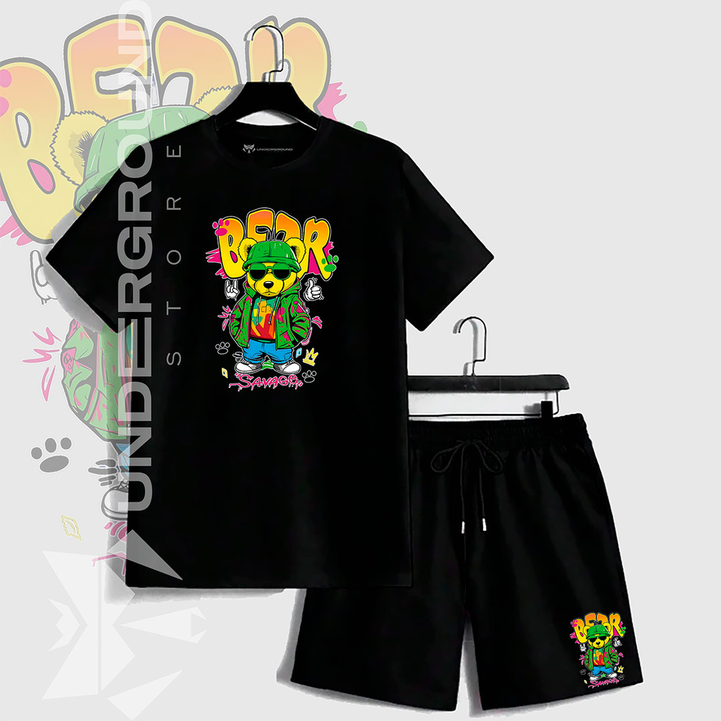 Kit Conjunto Camiseta Masculina Algodão + Short Tectel Conjunto Urso Masculino